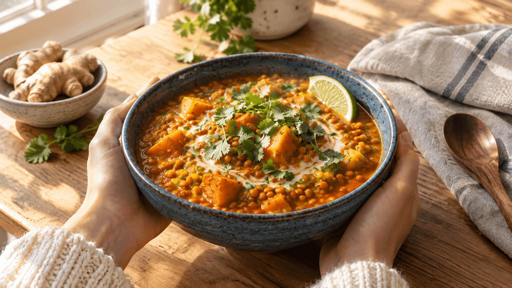 Coconut Ginger Sweet Potato Lentil Curry: A Cozy Whole Food Dinner
