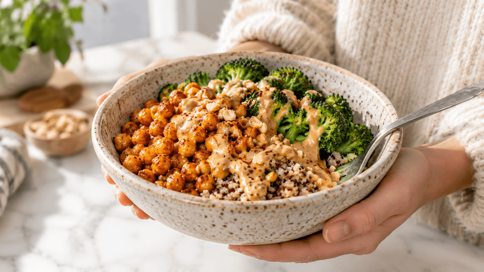 Spicy Peanut Chickpea Bowl: High Protein Plant Based Meals in 30 Minutes