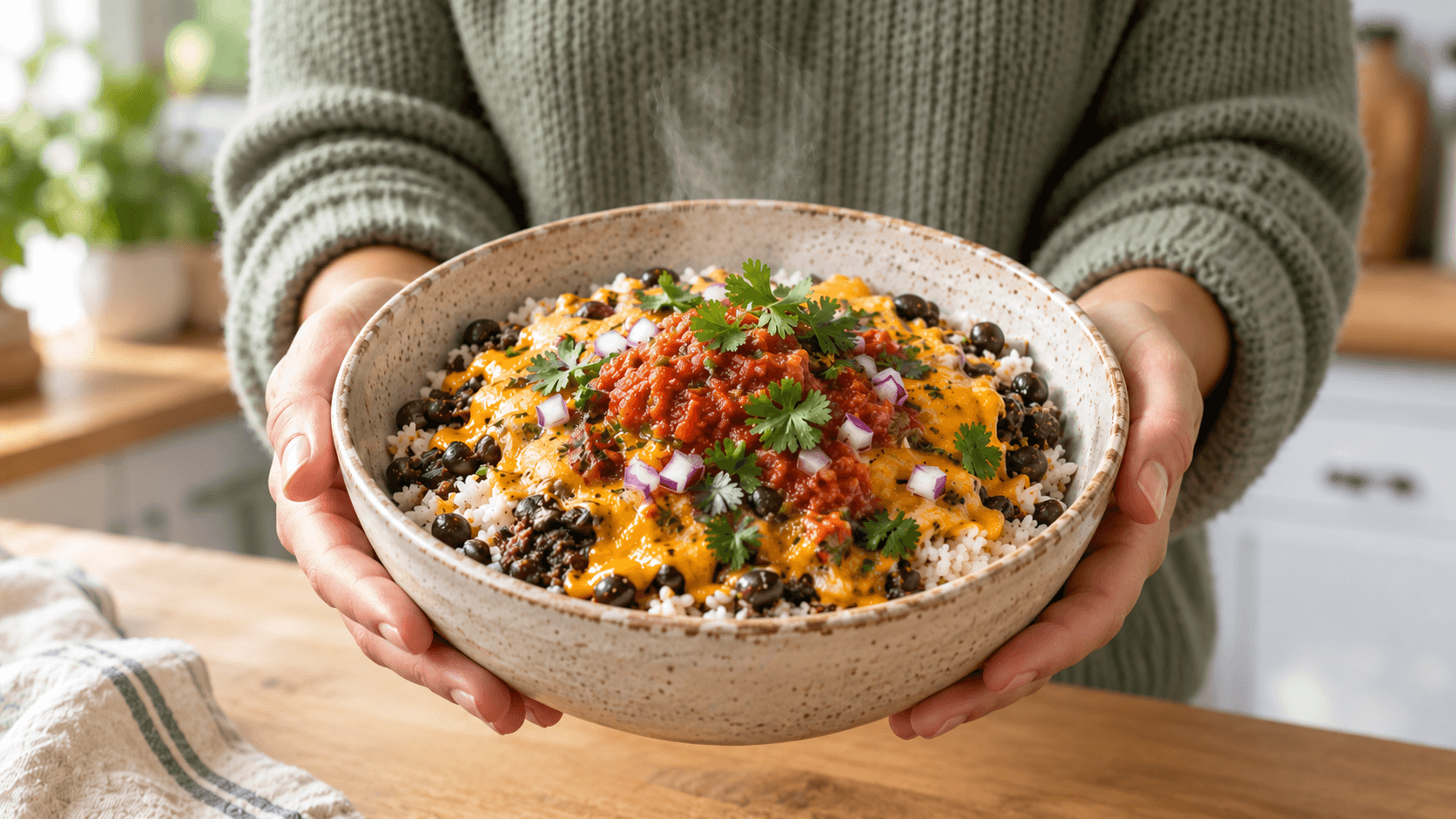 Cheap Healthy Meal Prep for Bodybuilding: Cheesy Bean and Rice Burrito Bowl