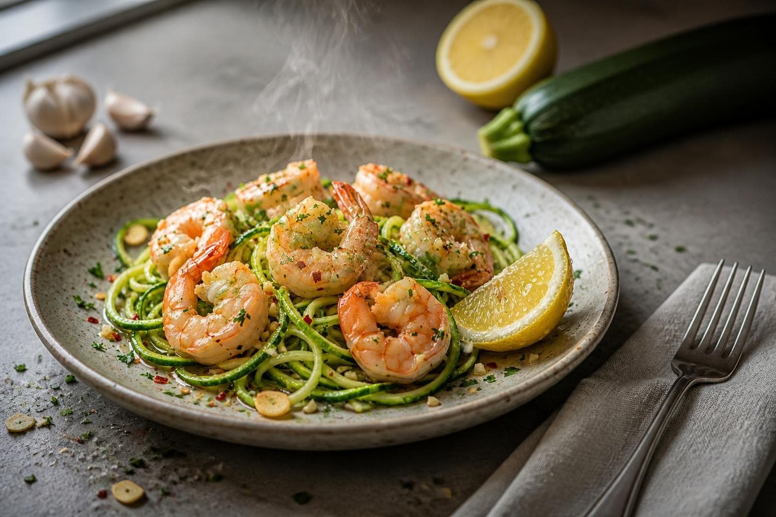 Garlic Lemon Shrimp with Zucchini Noodles