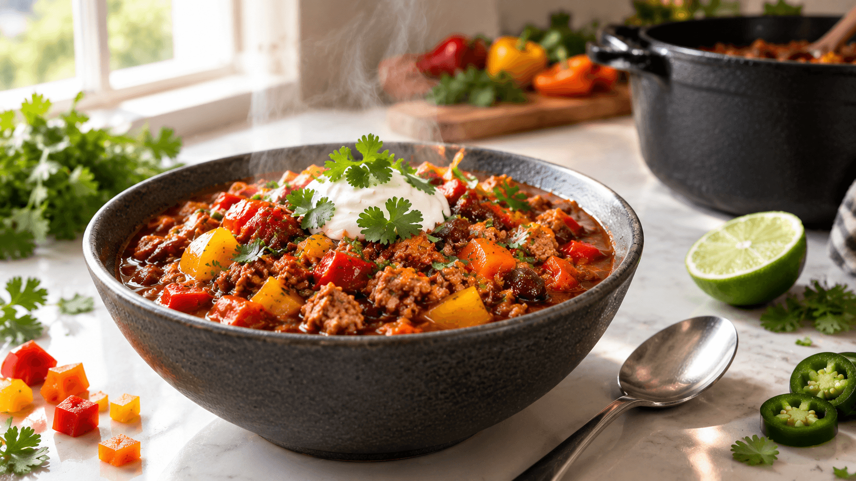 Low-Carb Spicy Turkey Chili with Peppers