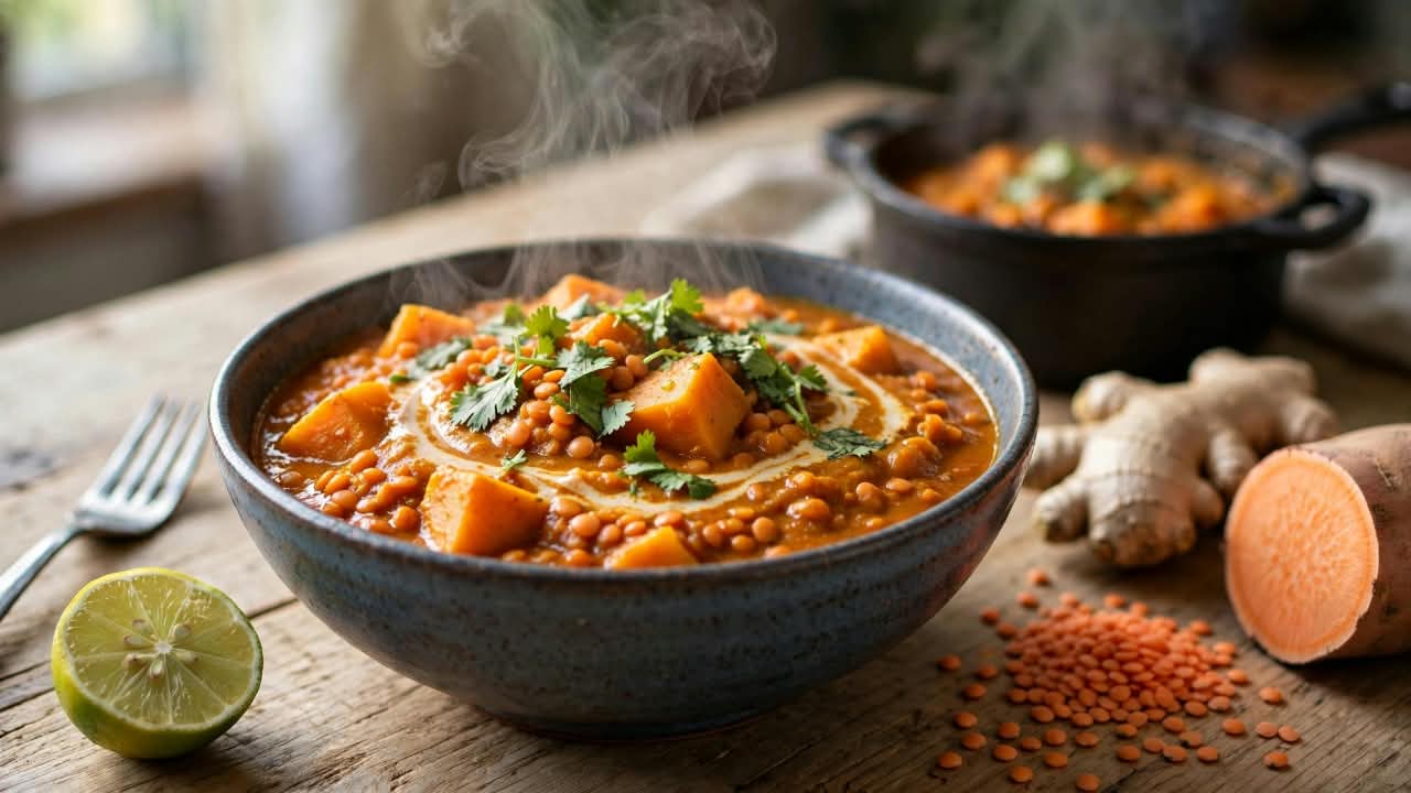 Coconut Ginger Sweet Potato and Lentil Curry