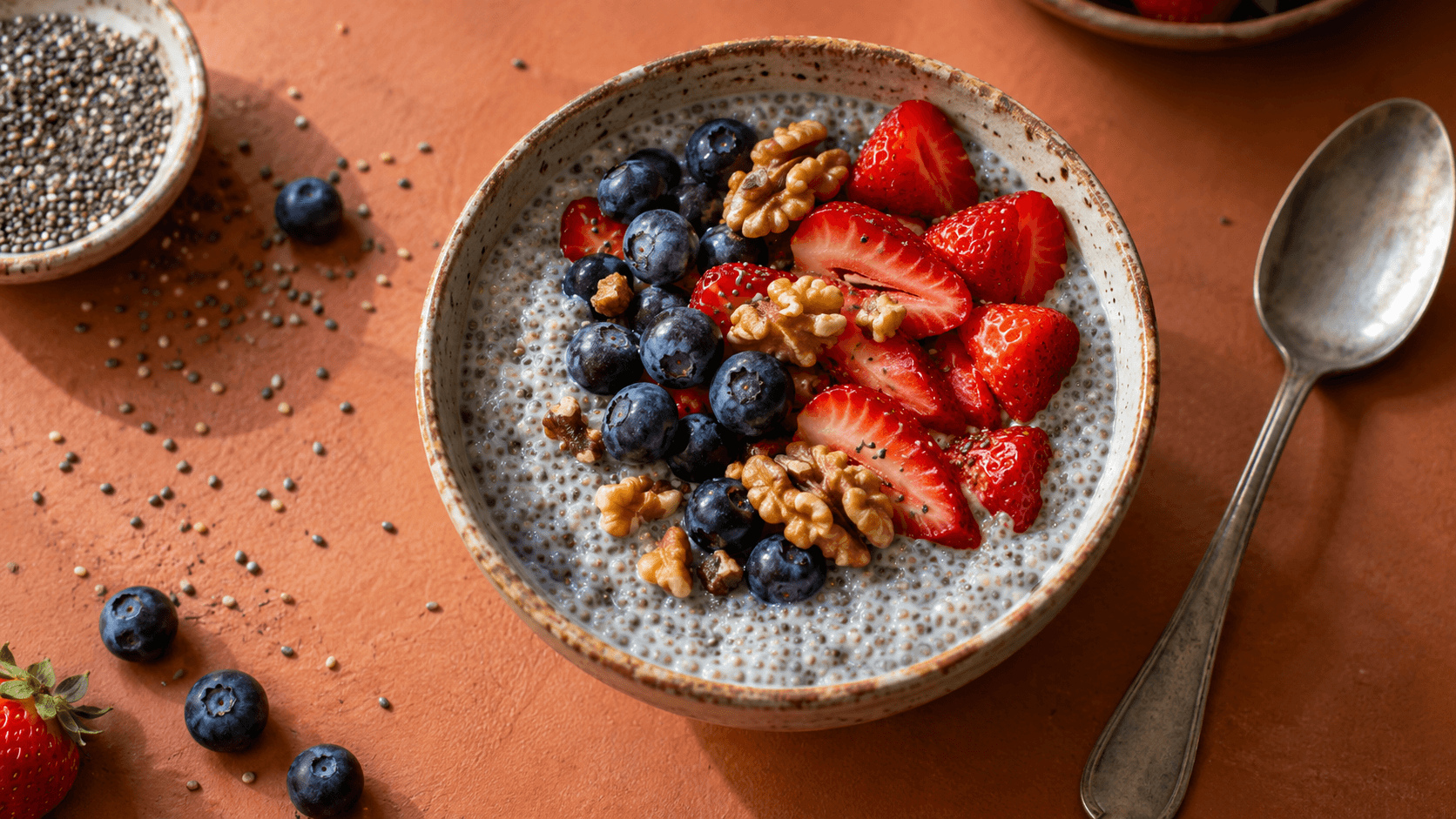 Chia Seed Pudding with Mixed Berries and Walnuts