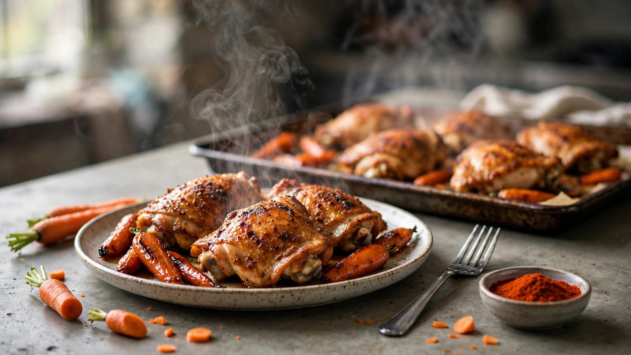 Cajun Chicken Thighs with Roasted Carrots
