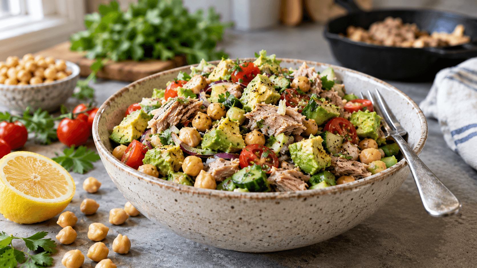Budget Tuna Avocado Salad with Canned Chickpeas